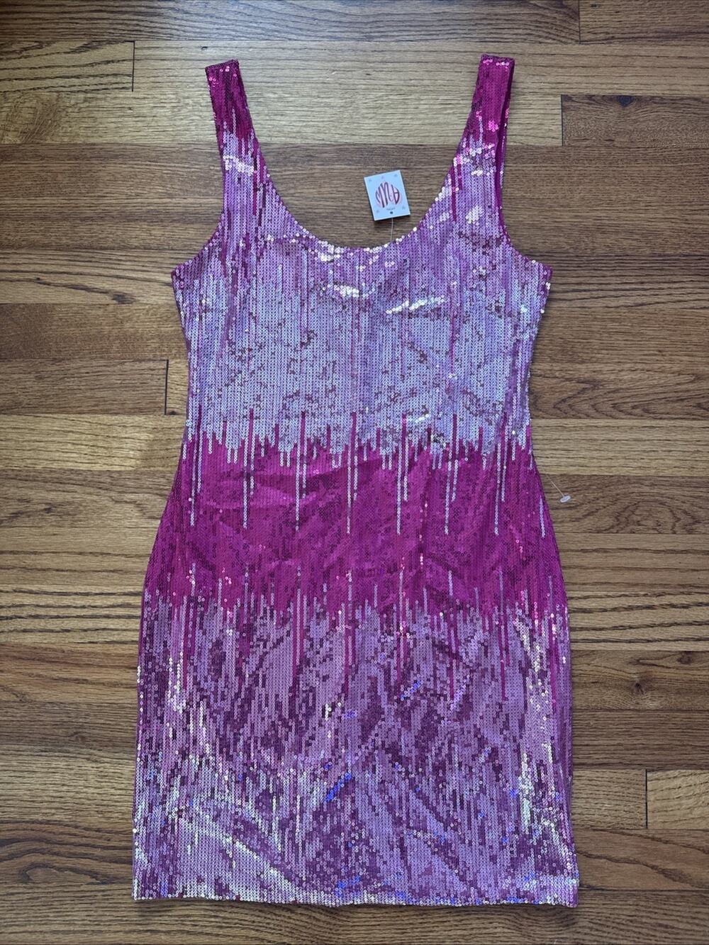 NWT As U Wish Pink Sequin Bodycon Mini Dress Juniors L Ombre Party Club Cocktail